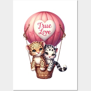 Valentine Leopard Couple On Hot Air Balloon Posters and Art